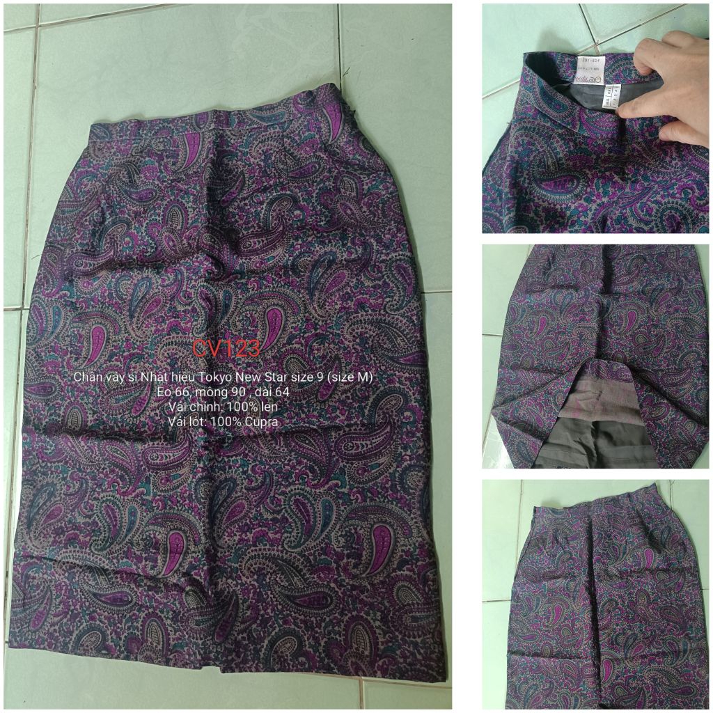 CV123#Chân Váy Bút Chì Vintage TOKYO NEW STAR - Si Tuyển Nhật - 100% Wool (Len) &Lót Cupra - Họa Tiế