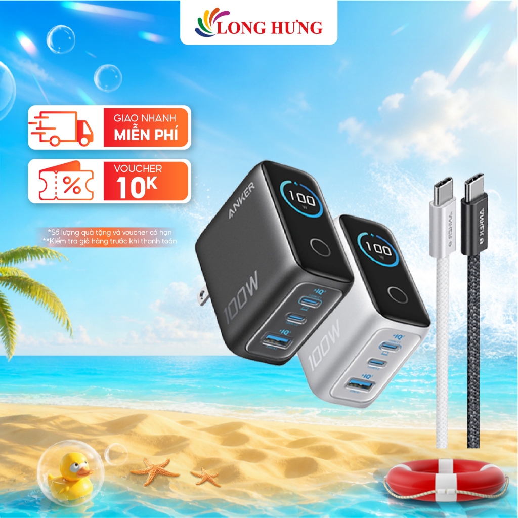 Combo cốc sạc Anker Zolo Innovative Dual-Mode 1USB 2Type-C 100W + Cáp USB Type-C to Type-C PD3.0 B12
