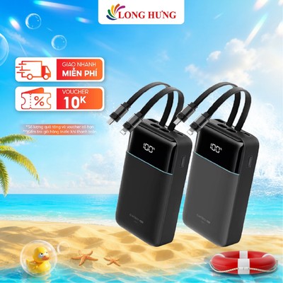 Sạc dự phòng Cuktech Power Bank Built-In Cable 1USB 1Type-C 40W 20000mAh CP24 LPB200NL - Hàng chính hãng