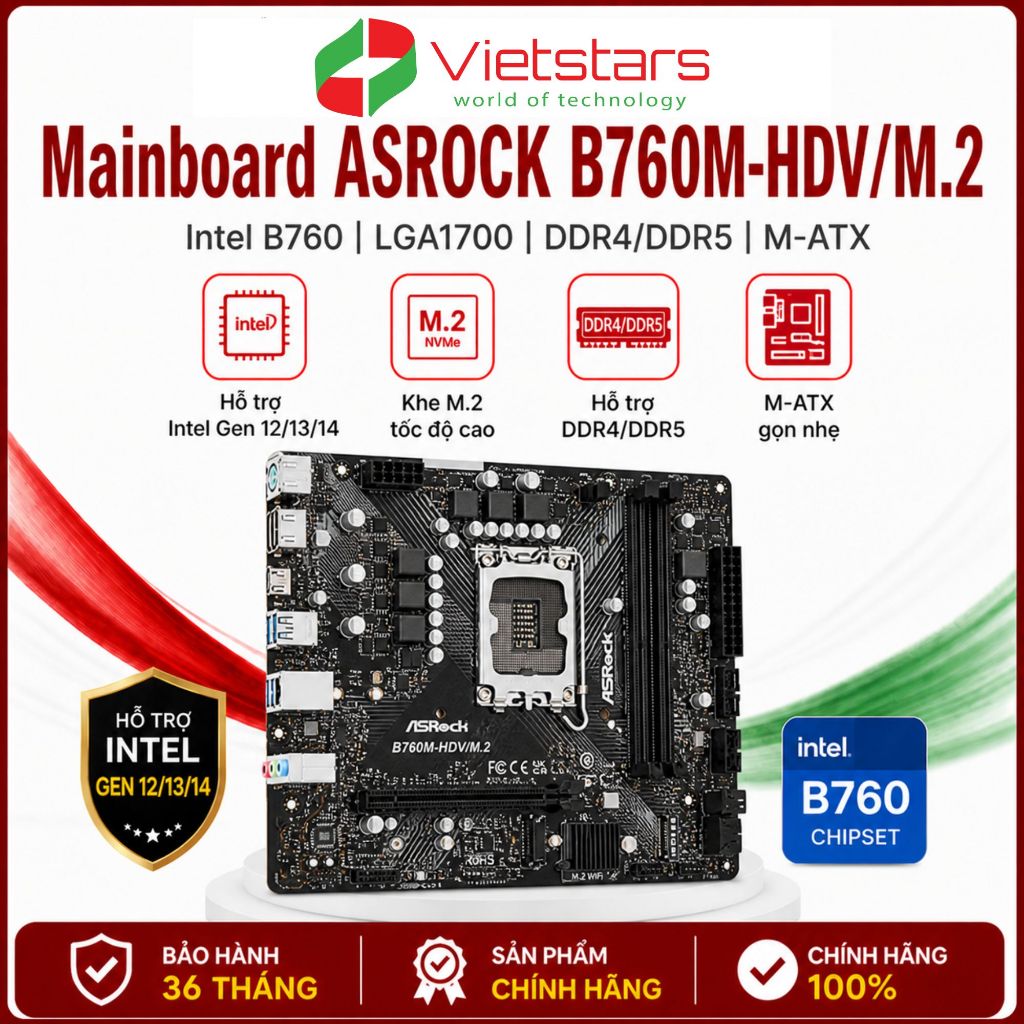 Mainboard ASROCK B760M-HDV/M.2 Socket LGA 1700/ DDR4 ,HDMI + VGA