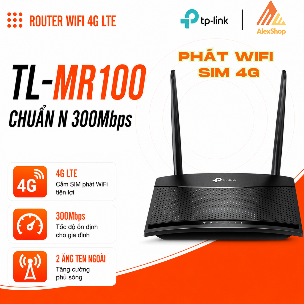 Phát 4G TP-Link MR100 / MR100 / MR6400 Phát Wifi 4G Trong Nhà / Ngoài Trời