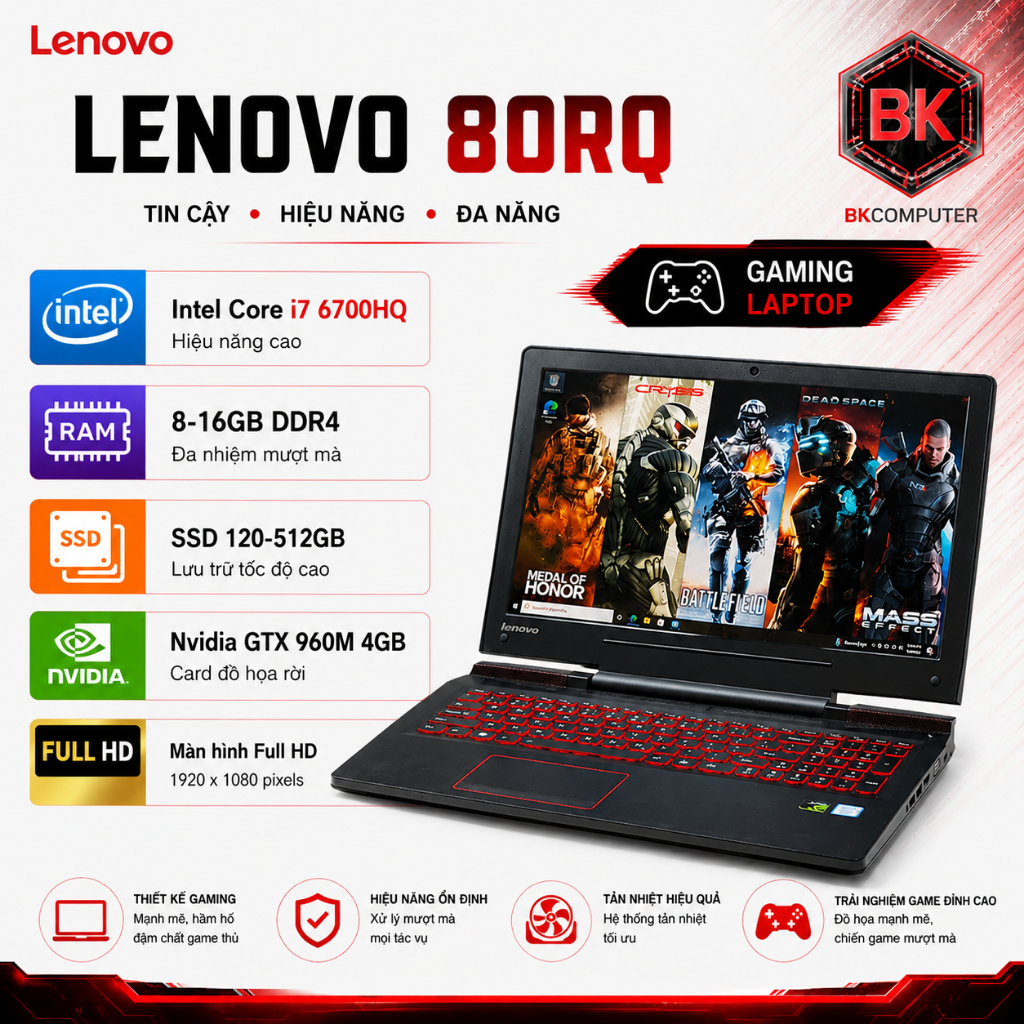 [Gaming] Laptop Lenovo 80RQ i5 6300HQ màn full HD đồ họa GTX 960M 4GB chuyên cho game và đồ họa cực 