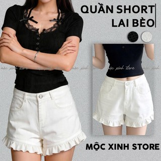 {MQ5} Quần Short Đùi Nữ Viền Bèo Kaki/Jean Lưng Cao Hách Dáng - Mộc Xinh Store