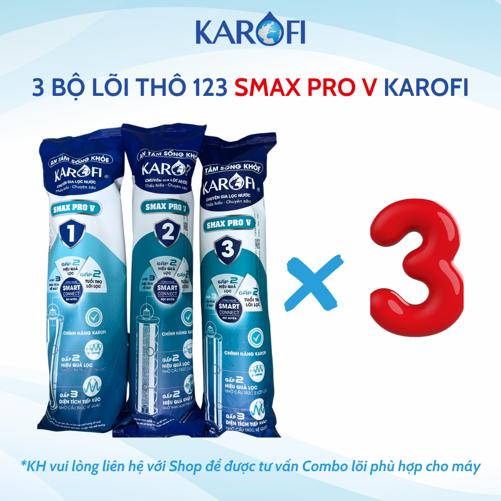 COMBO 3 Bộ Lõi Lọc Thô 123 Smax Pro V KAROFI Dùng Cho Máy KAQ-X18, KAQ-D58, KAQ-U96, KAD-L56, KAQ-X2