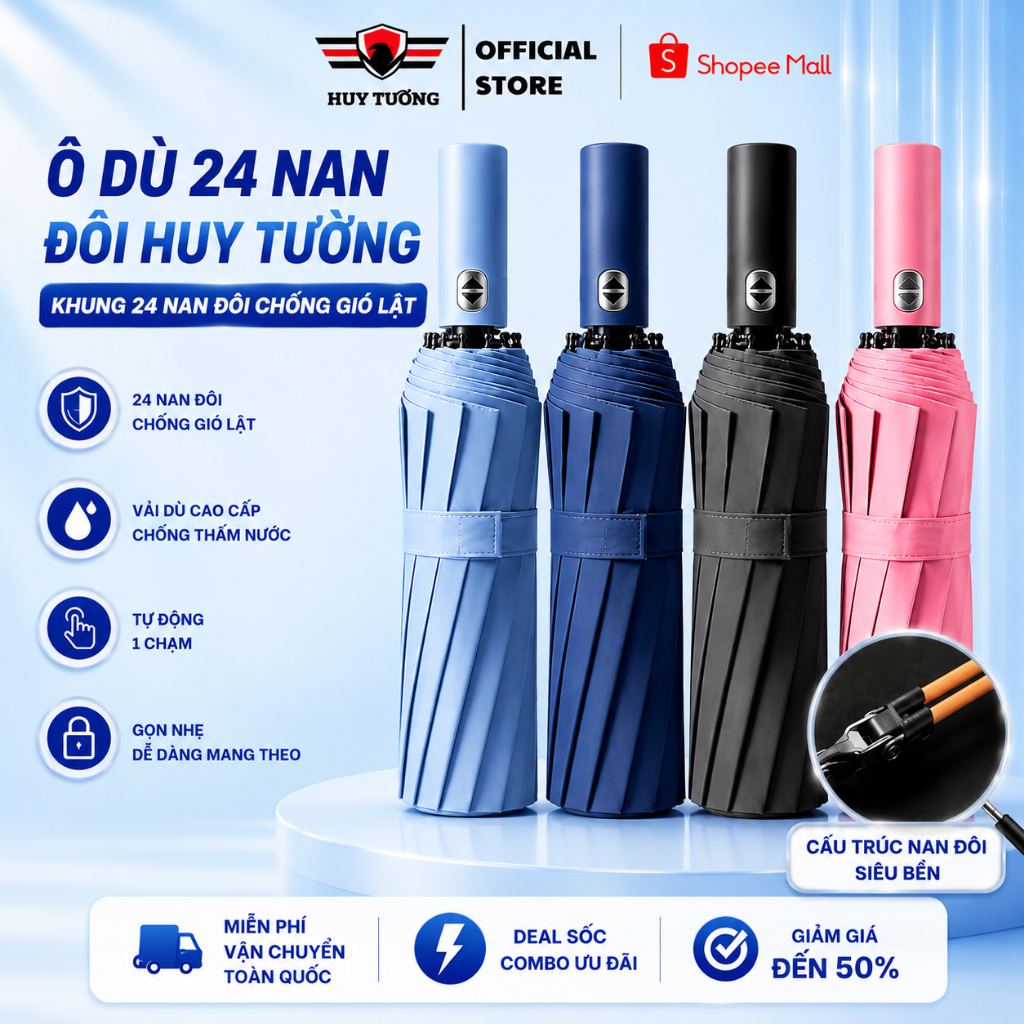 Dù 24 Nan Huy Tưởng Chất Liệu Polyester Chống Thấm Đường Kính 105cm