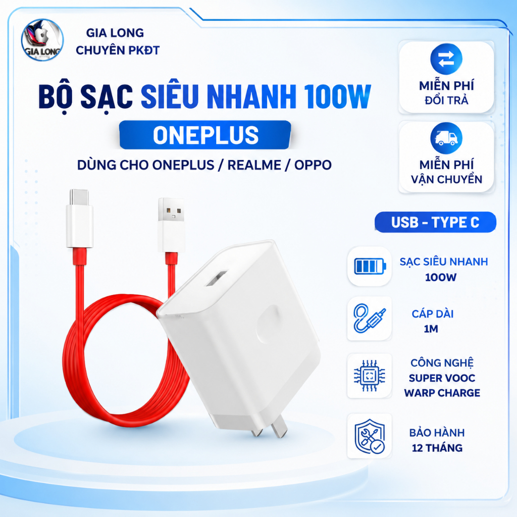 Bộ Sạc Siêu Nhanh OnePlus 100W USB - Type C / Hỗ trợ sạc được cho các dòng ONEPLUS, OPPO, REALME