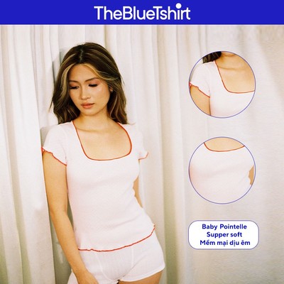 TheBlueTshirt - Áo thun body nữ 100% Cotton Pointelle chất liệu vải em bé - Áo 90s Pointelle - Pink Blush - Women
