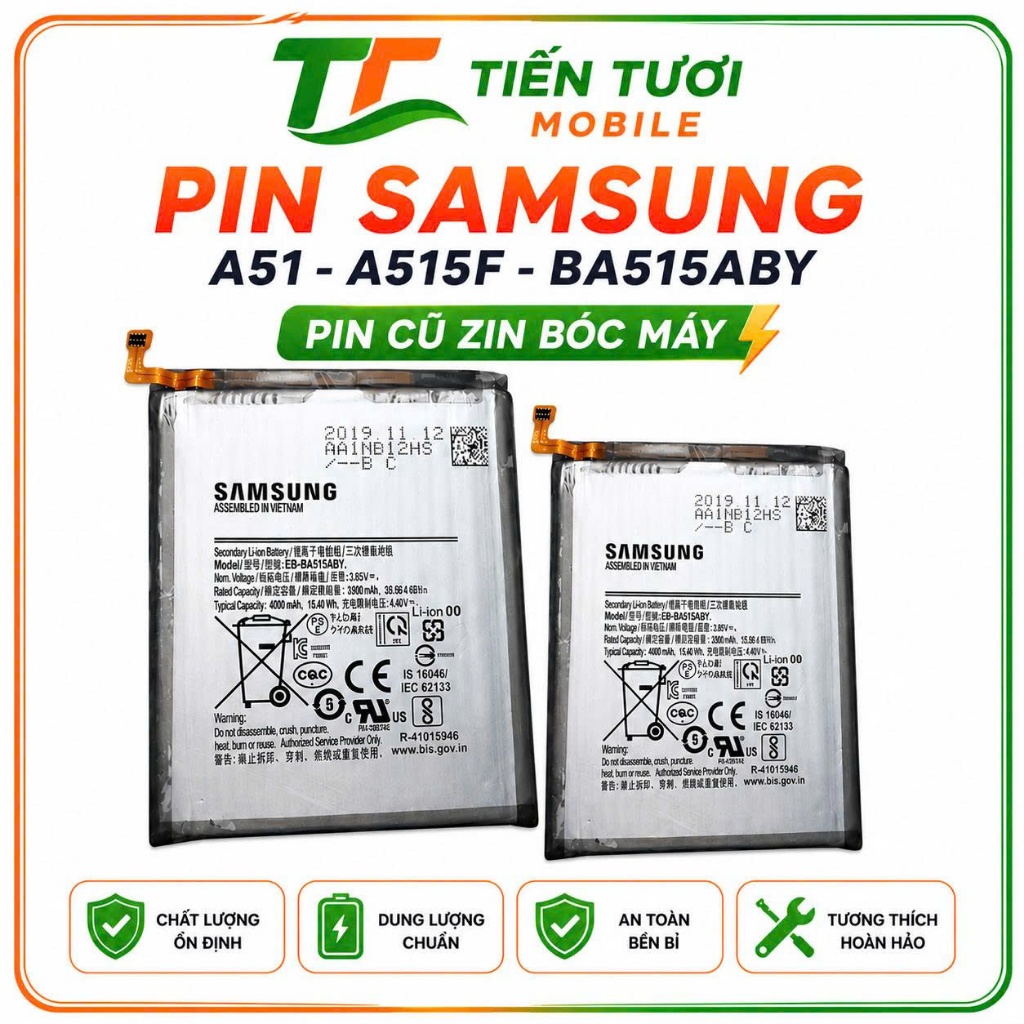 Pin samsung  a51, a515f, ba515aby ,Pin zin bóc máy