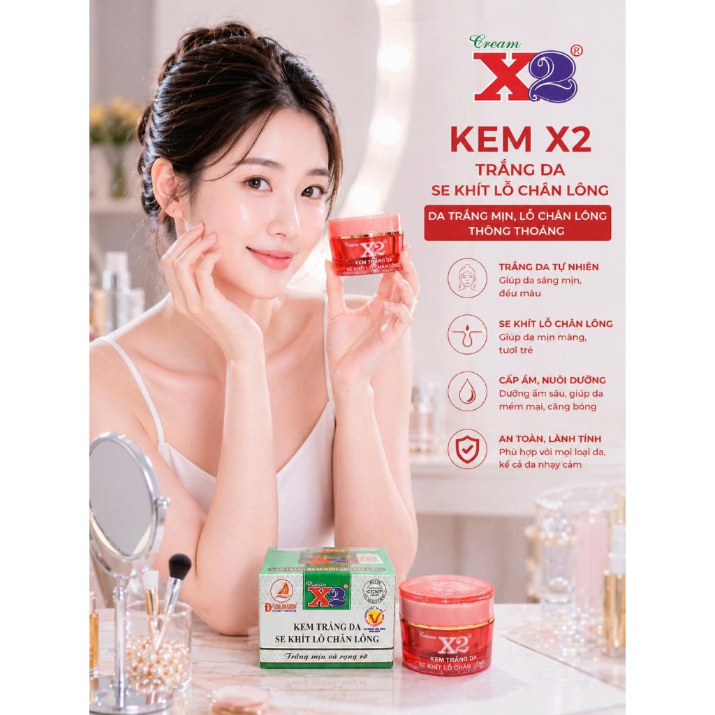 KEM X2 ĐĂNG DƯƠNG - KEM X2 TRẮNG DA SE KHÍT LỖ CHÂN LÔNG 8GR