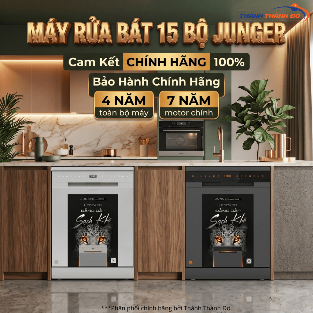 [TẶNG 30 VIÊN PINECARE] Máy rửa chén bát JUNGER Leopard DWJ-143/DWJ-140 Dung tích 15 bộ Sạch khô tuy