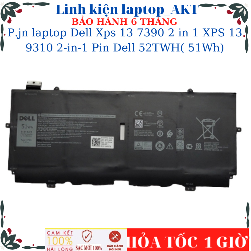Sạc Pin laptop Dell Xps 13 7390 2 in 1 XPS 13 9310 2-in-1 Pin Dell 52TWH( 51Wh)