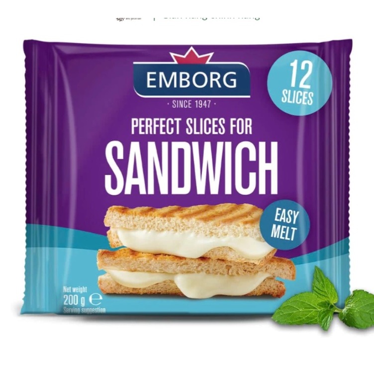 Phô mai lát Cheddar Emborg Perfect Slices - Gói 200gr- 12 lát