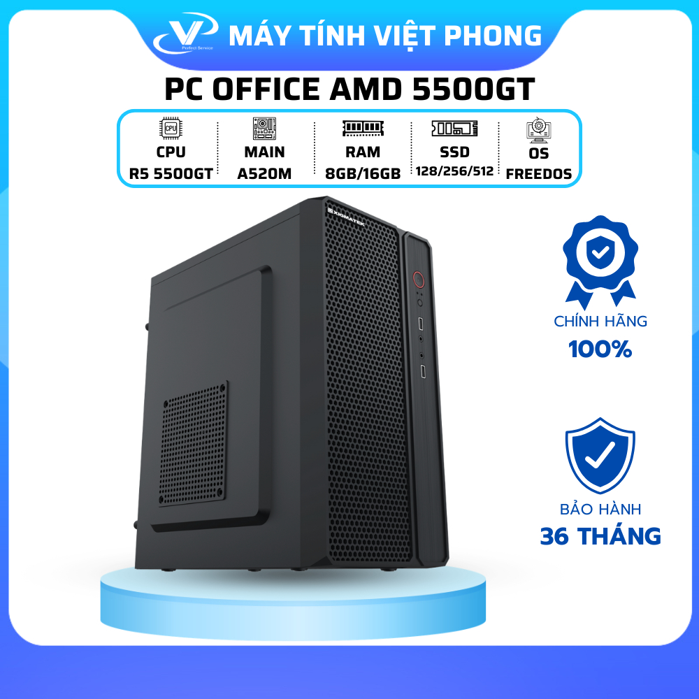 [KHÔNG LẮP ĐẶT] BỘ MÁY TÍNH PC VĂN PHÒNG AMD RYZEN 5 5500GT FULL NEW  BẢO HÀNH 36 THÁNG