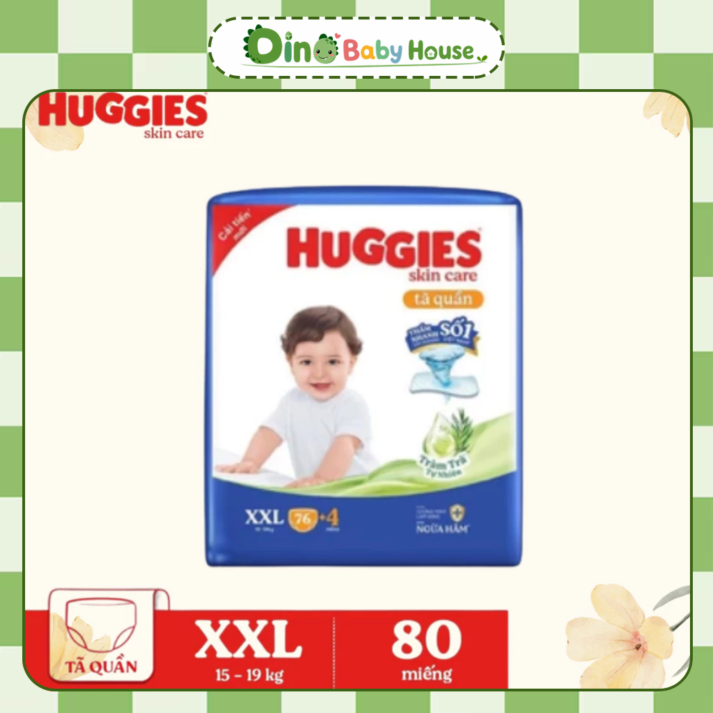 Tã quần Huggies Skincare Mega Jumbo M102+4/L100+4/XL84+4/XXL76+4 | Dinobabyhouse