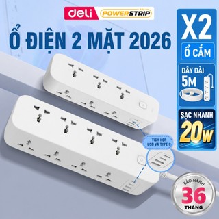 Ổ Cắm Điện Tam Giác Deli, Ổ Điện Đa Năng Thông Minh Tích Hợp Cổng Sạc Nhanh 20W, Phiên bản mới 2026