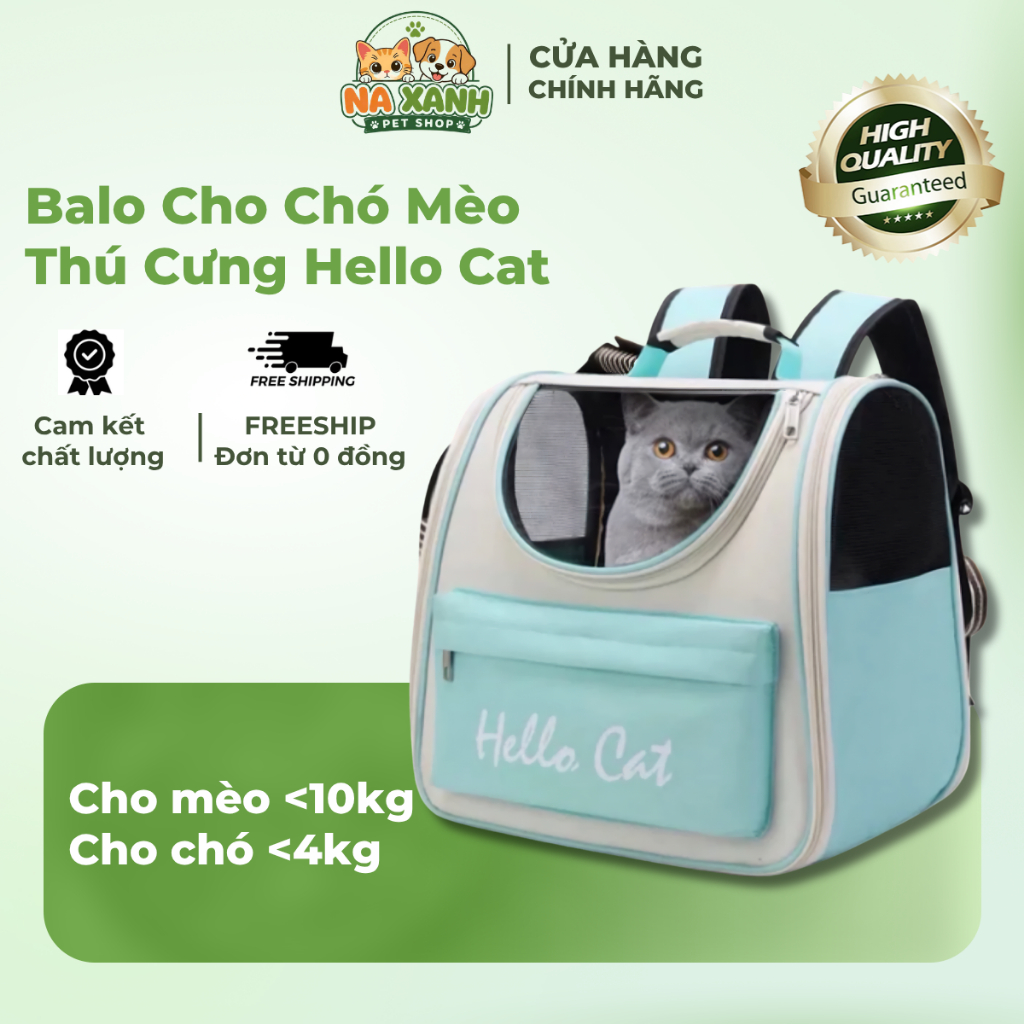 Balo Cho Chó Mèo Thú Cưng Hello Cat, Túi Vận Chuyển Chó Mèo - Hello Cat Vận Chuyển - Na Xanh Petshop