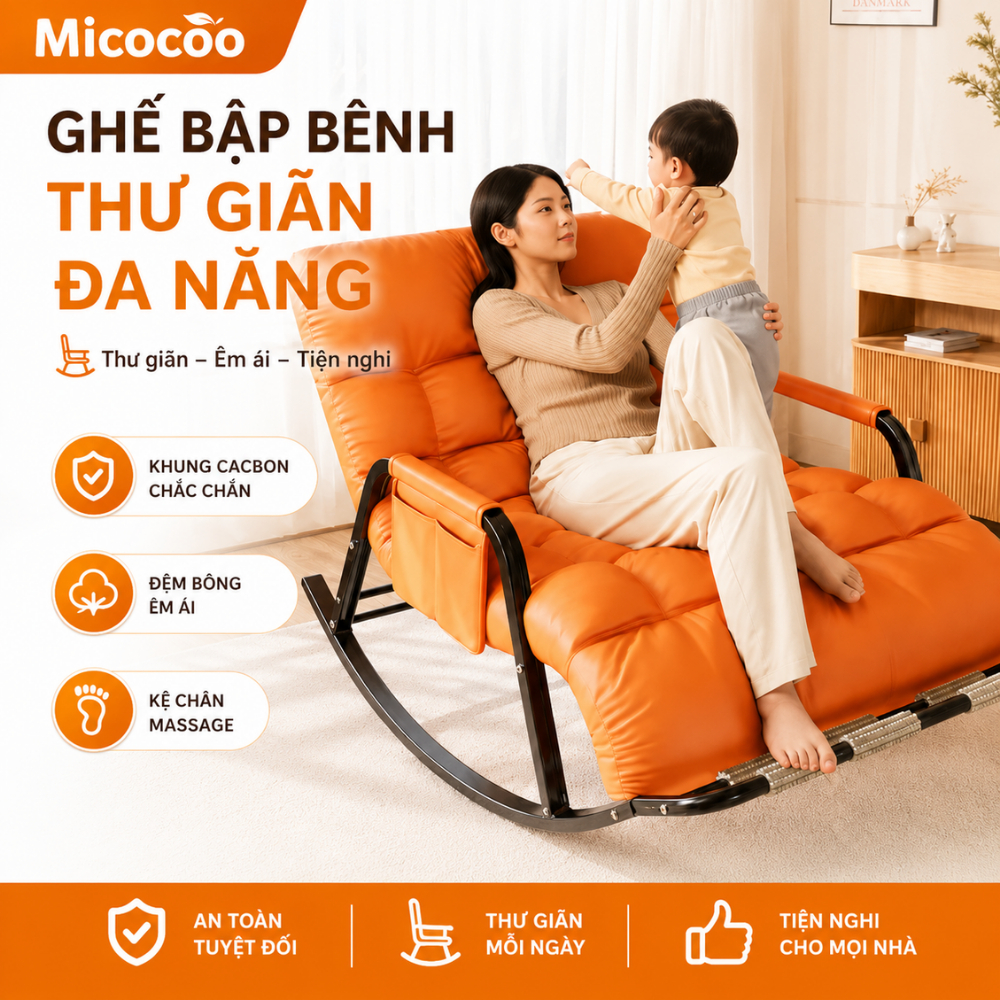 Ghế Bập Bênh Thư Giãn Đôi Đơn 2 người, Ghế Sofa Lười Thư Giãn, Ghế Lười Khung Thép Chịu Tải Lớn
