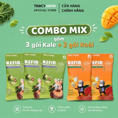 Combo Snack Lợi Khuẩn Mix Vị Kale&Macca (3 Gói) + Xoài (2 Gói)