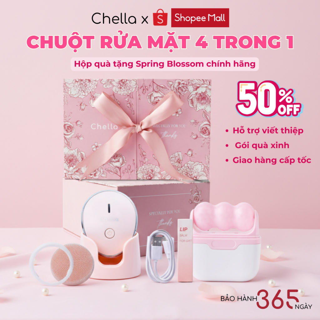 [SET QUÀ CAO CẤP] Chuột rửa mặt Chella 4 trong 1 - Kiêm Tẩy trang - Nâng cơ - Di tinh chất | Hỗ Trợ 