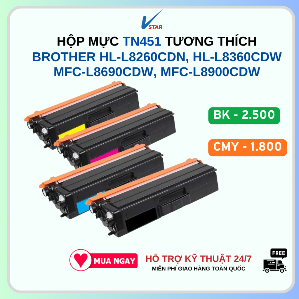 Hộp mực TN451 cho máy in brother HL-L8260CDN, HL-L8360CDW, MFC-L8690CDW, MFC-L8900CDW