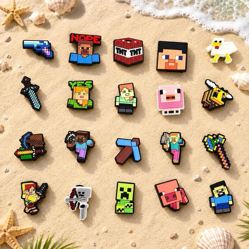 Sticker Dép Crocs Minecraft Pixel Art 3D – Charm Nhựa PVC Gắn Dép Hoạt Hình Game Block Hot Trend