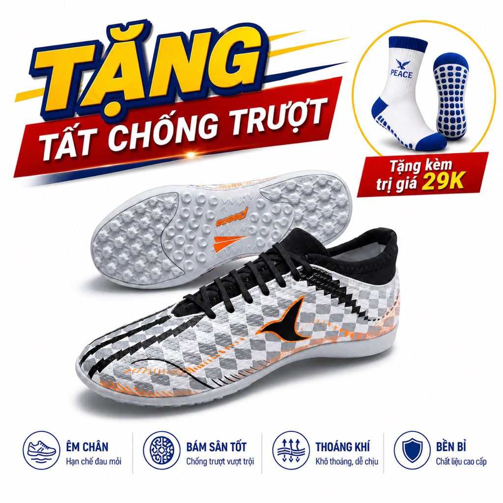 Giày Đá Banh Sân Cỏ Nhân Tạo Peace Max Đế TF Bám Tốt Êm Chân Form Gọn Nam + Tặng Vớ chống Trượt