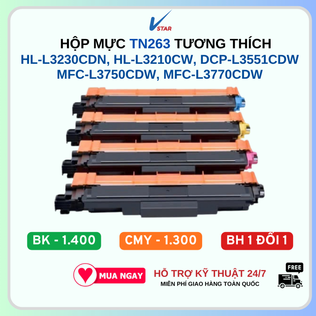 Hộp mực TN263 cho máy in Brother HL-L3230CDN, DCP-L3551CDW, MFC-L3750CDW, MFC-L3770CDW, HL-L3210CW