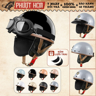 Mũ Bảo Hiểm Nửa Đầu VARO PUB Viền Nâu - Đủ Màu Có Ốp Da - Nón Bảo Hiểm Nửa Đầu Nam Nữ Chính Hãng