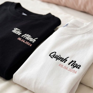 Áo Thun Thêu Tên Theo Yêu Cầu | Áo Đôi Unisex Cotton 250gsm Dày Dặn Thoáng Khí | Form Rộng Nam Nữ | Quà Tặng Couple