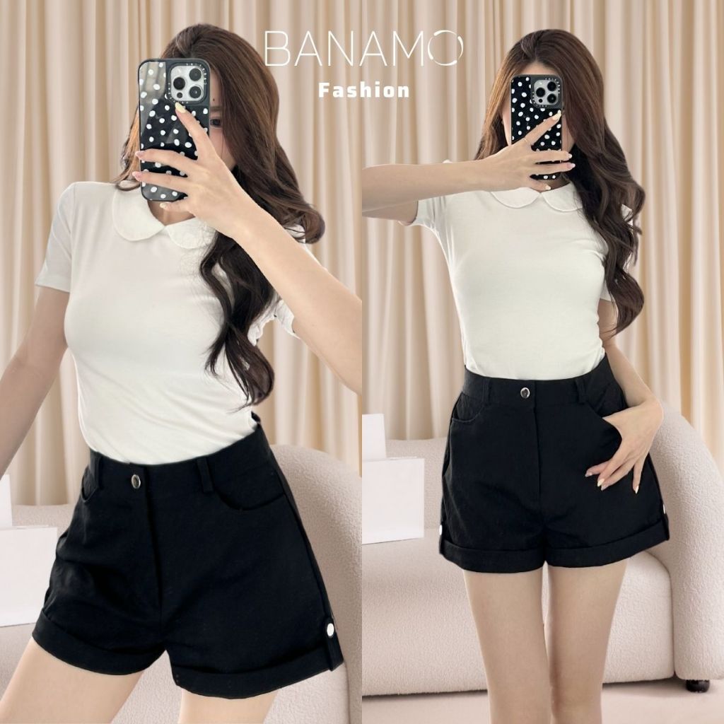 Quần short nữ BIGSIZE Banamo Fashion quần kaki cạp cao gập gấu đính khuy trẻ trung tôn dáng dễ phối đồ 681 | BigBuy360 - bigbuy360.vn