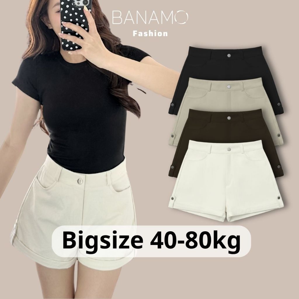 Quần short nữ BIGSIZE Banamo Fashion quần kaki cạp cao gập gấu đính khuy trẻ trung tôn dáng dễ phối đồ 681