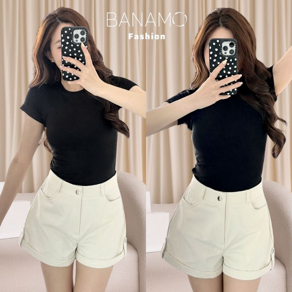 Quần short nữ BIGSIZE Banamo Fashion quần kaki cạp cao gập gấu đính khuy trẻ trung tôn dáng dễ phối đồ 681 | BigBuy360 - bigbuy360.vn