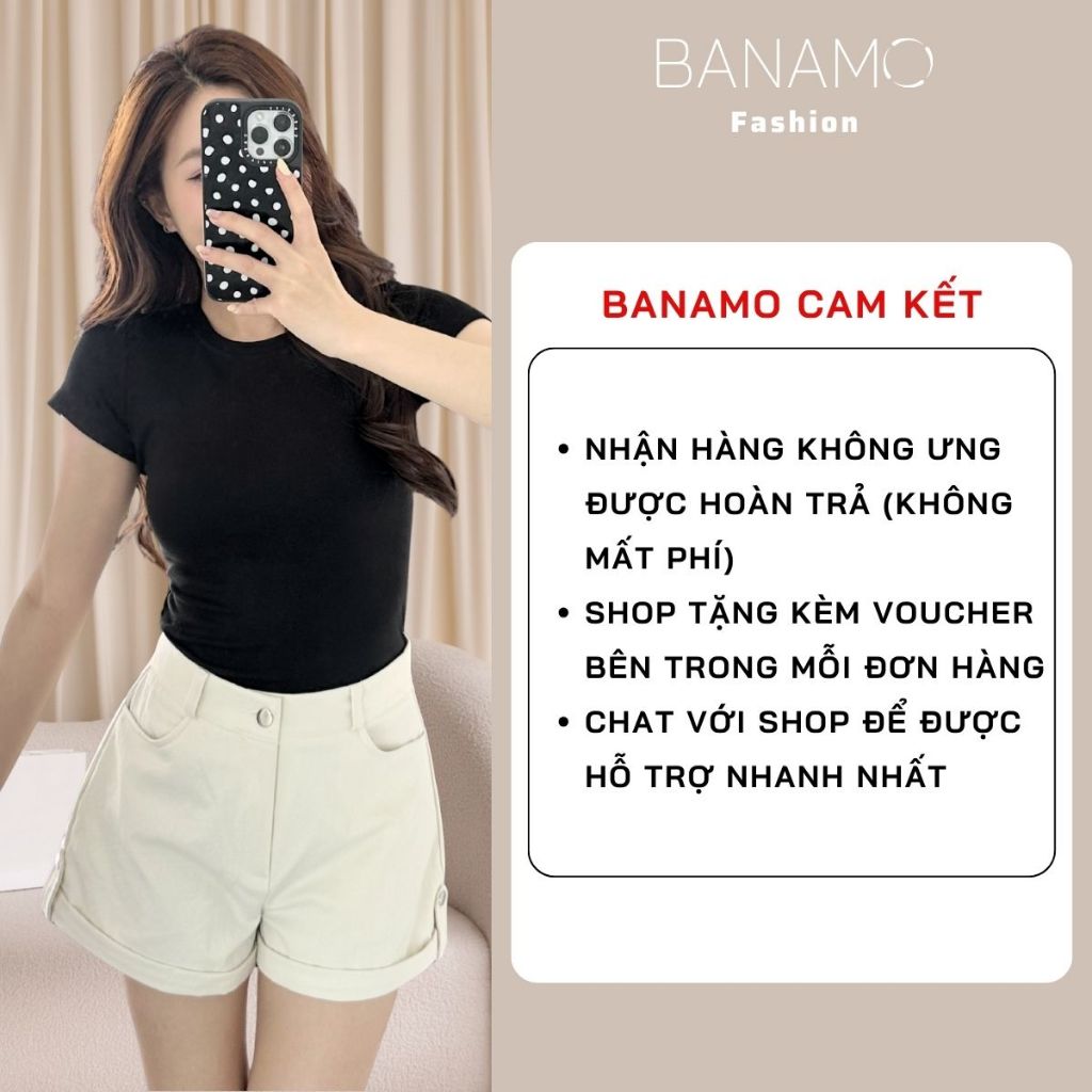 Quần short nữ BIGSIZE Banamo Fashion quần kaki cạp cao gập gấu đính khuy trẻ trung tôn dáng dễ phối đồ 681 | BigBuy360 - bigbuy360.vn