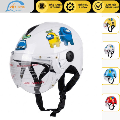Mũ bảo hiểm trẻ em BKtec - BK14 Among Us trắng - Dành cho bé từ 5 đến 10 tuổi, bé nặng dưới 30kg - Vòng đầu từ 52-54cm