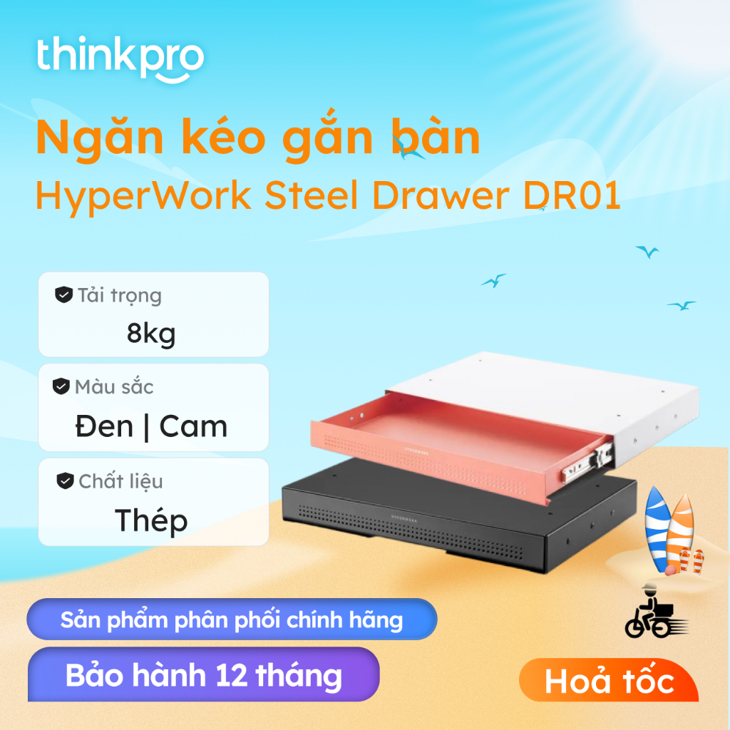 Ngăn kéo gắn bàn HyperWork DR01 - Ngăn kéo dưới bàn thép, slim, lưu trữ desk setup