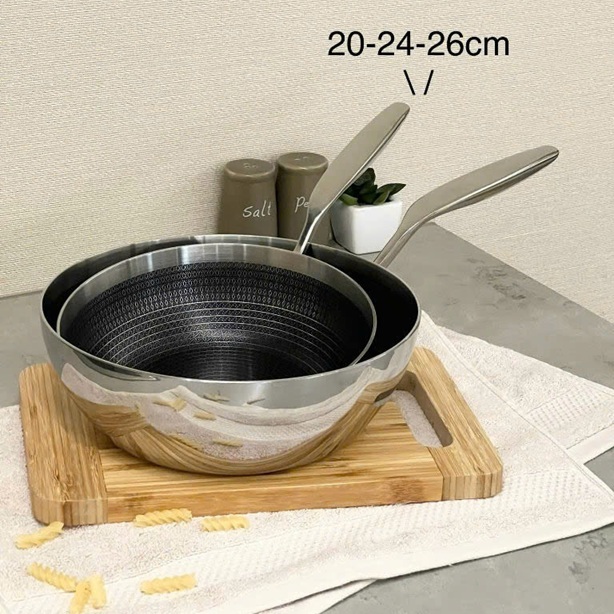 Chảo inox 304 sâu lòng chống dính vân nổi đáy từ liền khối Tri-Ply Kaiyo KNW-3598 20cm / KNW-3604 24