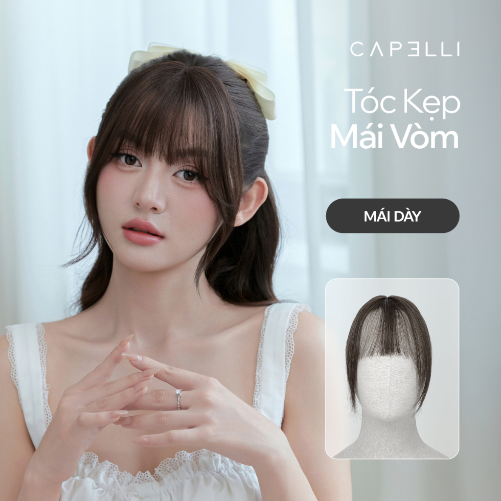 Tóc Kẹp Mái Giả CAPELLI Mái Vòm Thưa Mai Dài Dệt Thủ Công Từ Tóc Thật