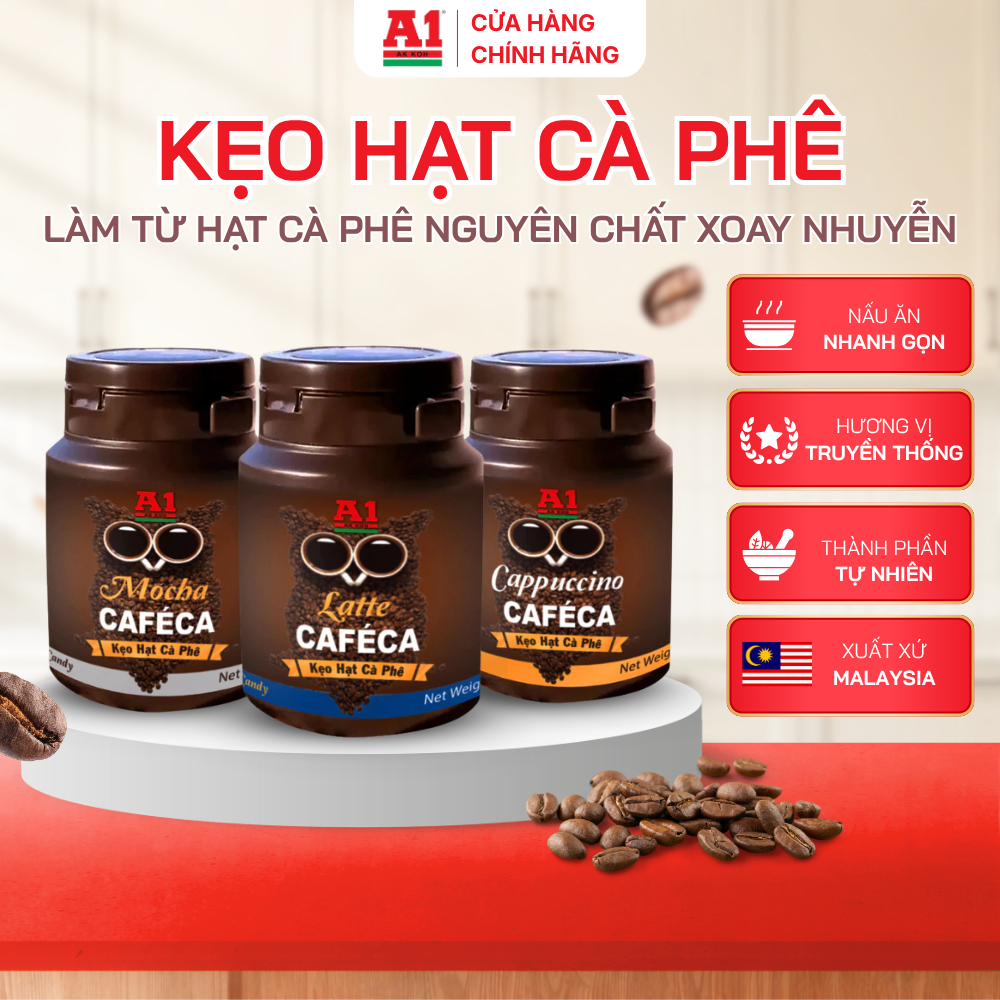 Kẹo Hạt Cà Phê A1 CAFECA (60 Viên/Hũ) – Hàng Nhập Khẩu Malaysia