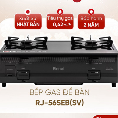 [CHÍNH HÃNG] Bếp gas dương Rinnai RJ-565EB(SV) - Mặt bếp men và kiềng bếp men
