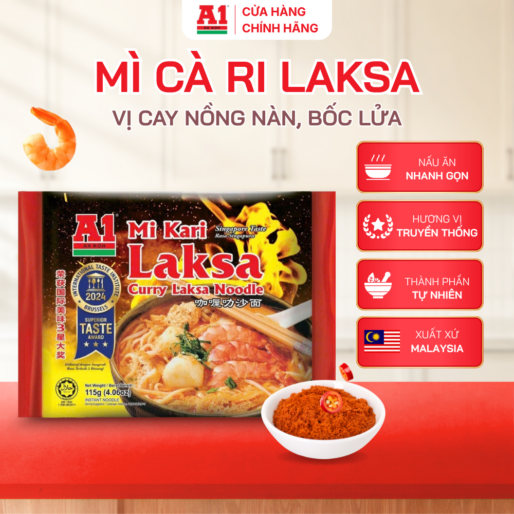 Mì Cà Ri Laksa A1 Malaysia 115g – Cay Đậm Đà, Chuẩn Vị Laksa
