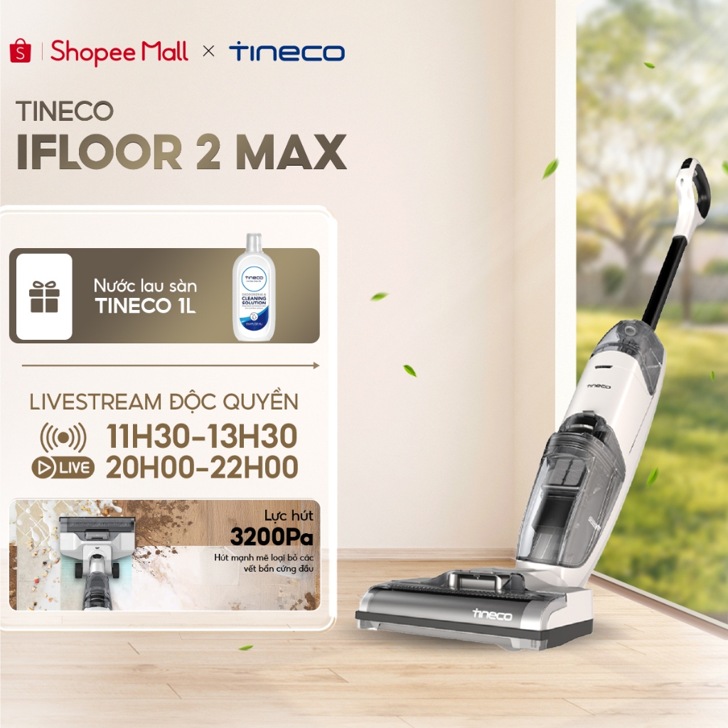 Máy hút bụi lau sàn không dây Tineco iFloor 2 Max - Thời gian hoạt động 22 phút - Tự động làm sạch c