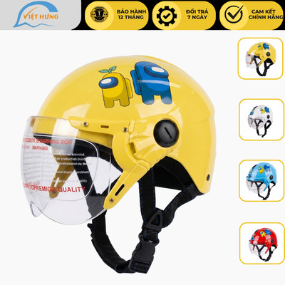 Mũ bảo hiểm trẻ em nửa đầu có kính trong suốt - Dành cho bé từ 6 đến 10 tuổi - Bktec - BK14 - Tem Among Us, Kitty...