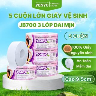 Combo 5 Cuộn Giấy Vệ Sinh Cuộn Lớn Cao Cấp, Siêu Dày, Tan Nhanh PONYO JB700 3 lớp 700g