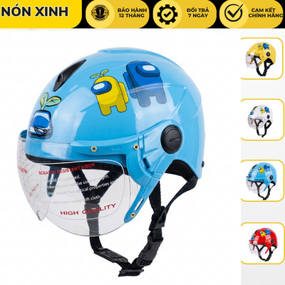 Mũ bảo hiểm trẻ em BKtec - BK14 Xanh AmongUs - dành cho bé từ 5 đến 10 tuổi, bé nặng dưới 45kg - Vòng đầu từ 52-54cm