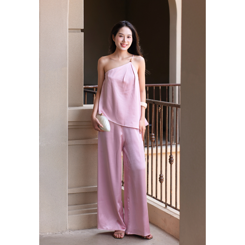 [GIÁ TỐT HƠN KHI MUA SET] Set Áo Lụa Chéo Dây Dáng A Phối Quần Lụa Dây Rút Ống Rộng, Set Đi Biển La Boutique S022 | BigBuy360 - bigbuy360.vn