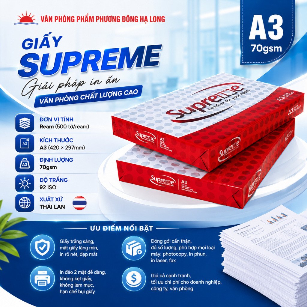 Giấy SUPREME A3 - Giấy In Văn Phòng - Giấy Photo