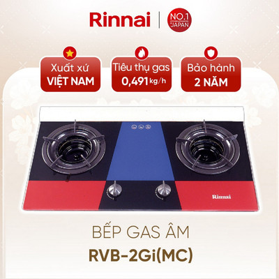 [CHÍNH HÃNG] Bếp gas âm đầu đốt trong Rinnai RVB-2Gi(MC) - Mặt bếp Kính cường lực và kiềng men
