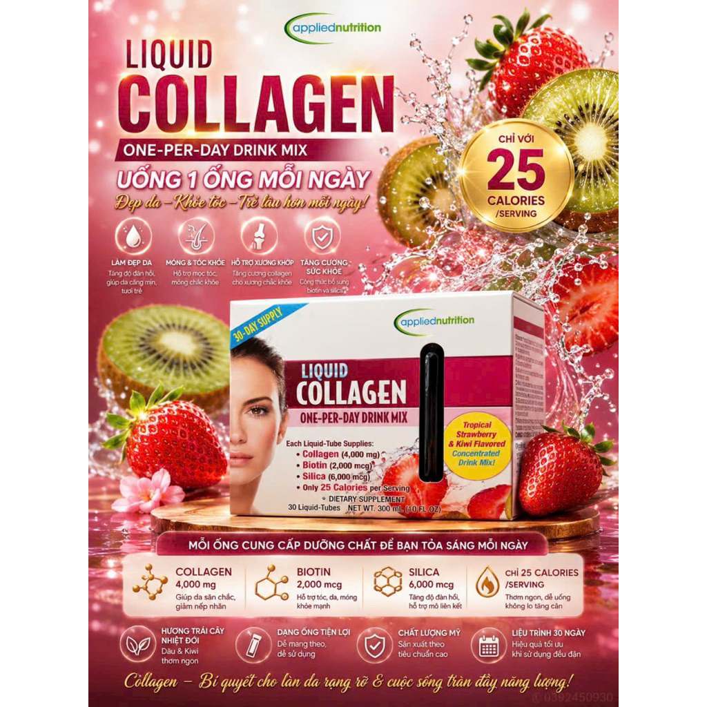 Nước Uống Đẹp Da LIQUID COLLAGEN - 30 Ống (Hàng Mỹ)