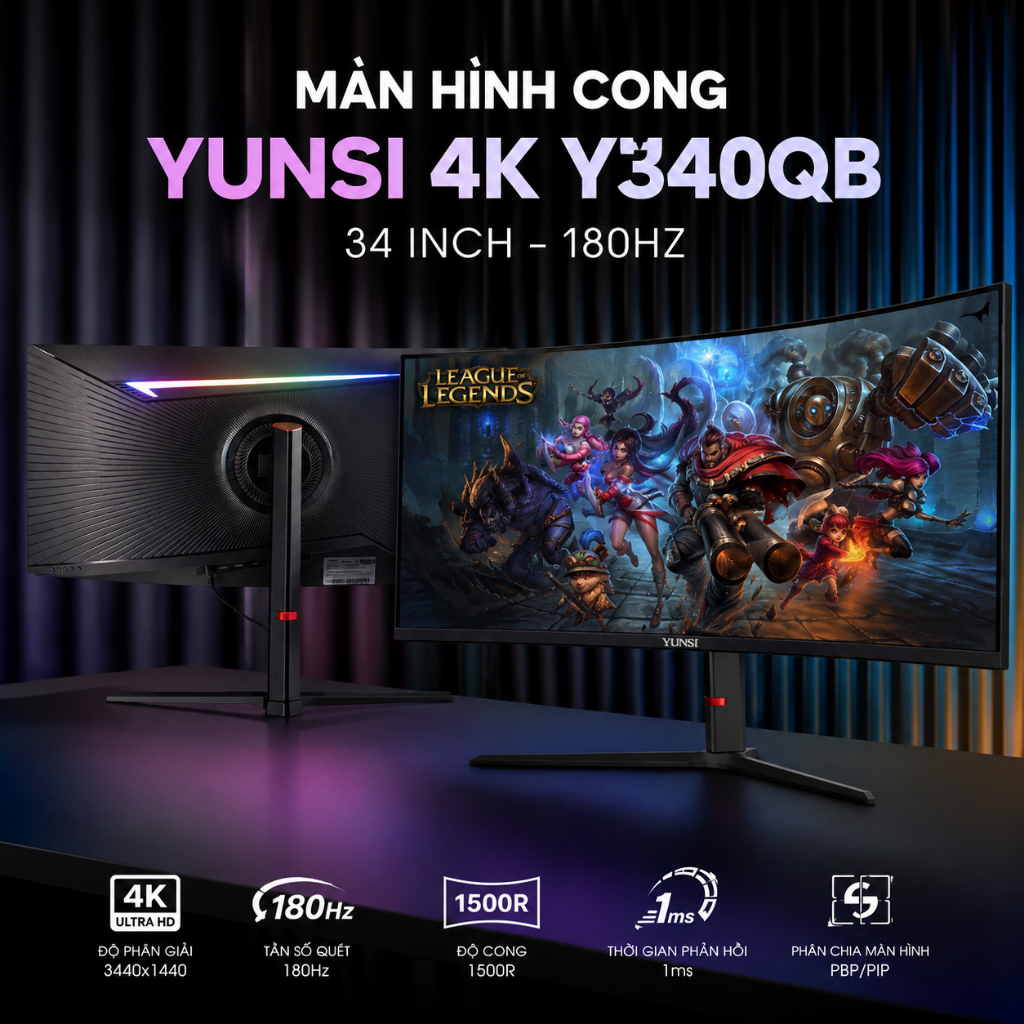 Màn Hình PC Gaming Y340QB 34 Inch UWQHD 3440x1440 180Hz Bảo Hành 24 Tháng