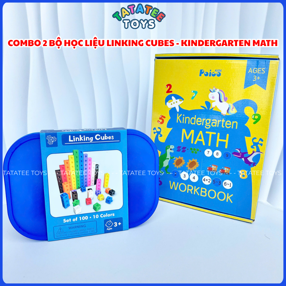 [TATATEE TOYS] Combo 2 bộ học liêu LINKING CUBES + KINDERGARTEN MATH Giúp bé học toán dễ dàng
